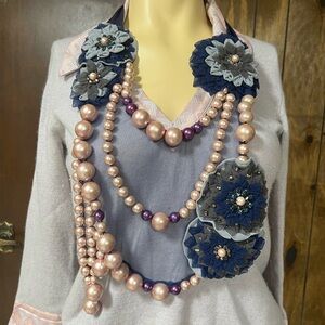 Authentic Emporio Armani fabric/mash/pearl necklace, in excellent condition